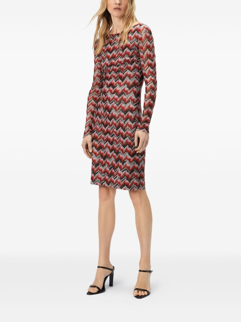 chevron-pattern long-sleeve midi dress - 2