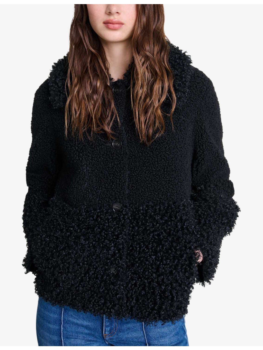 Collar long-sleeve regular-fit faux-shearling jacket - 5