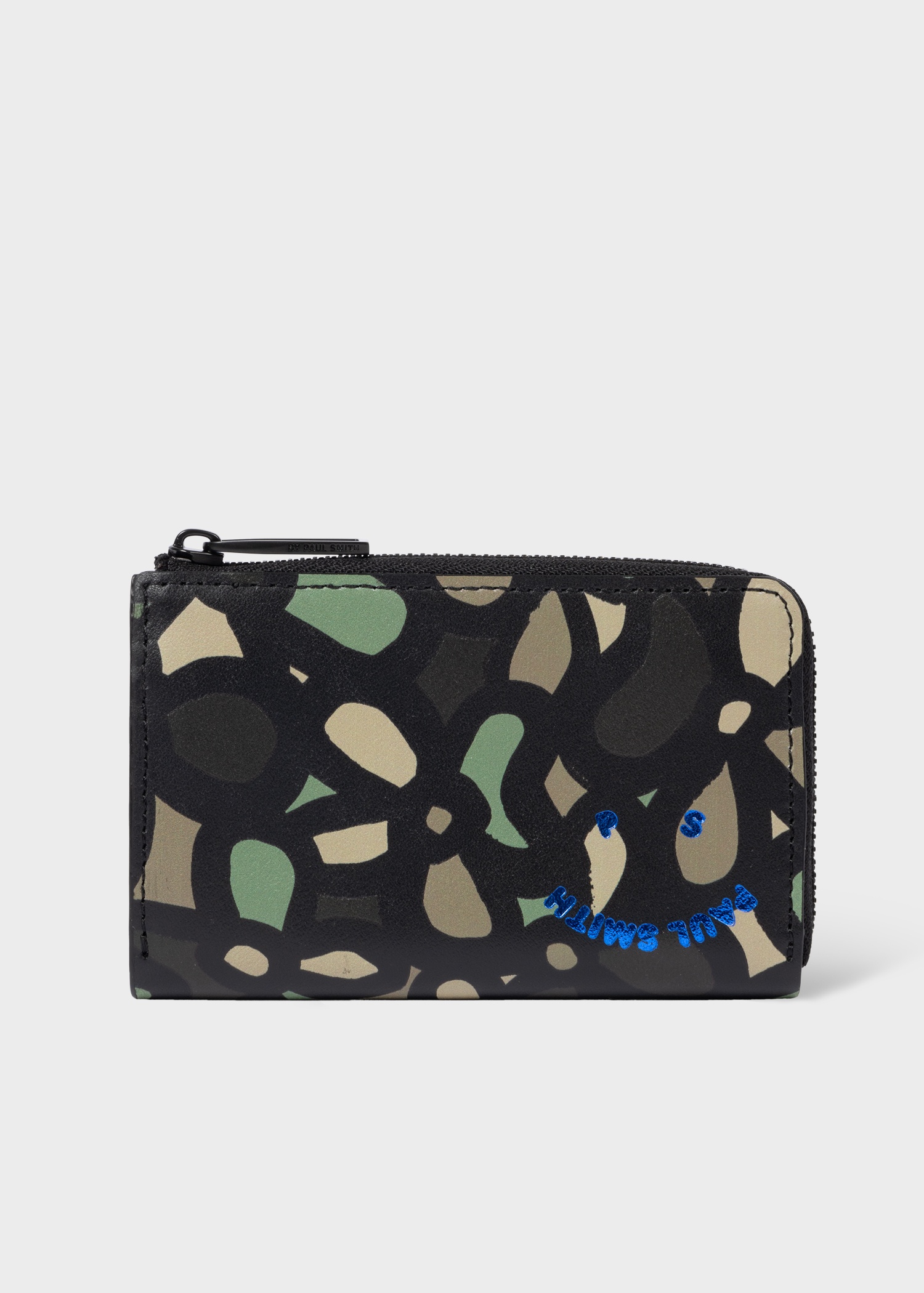 Black Leather Floral PS Happy Zip Pouch Wallet - 1