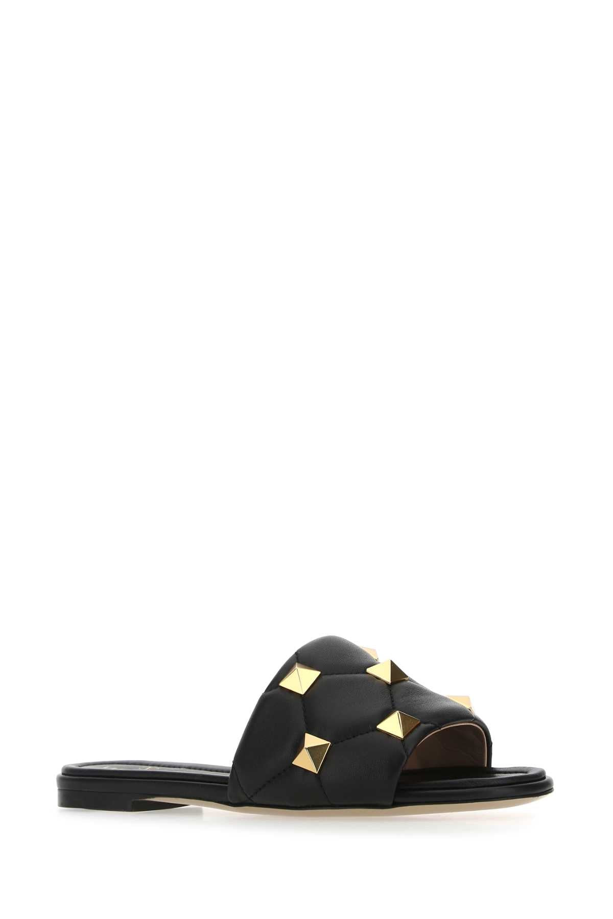 Valentino Garavani Women Black Nappa Leather Roman Stud Slippers - 2