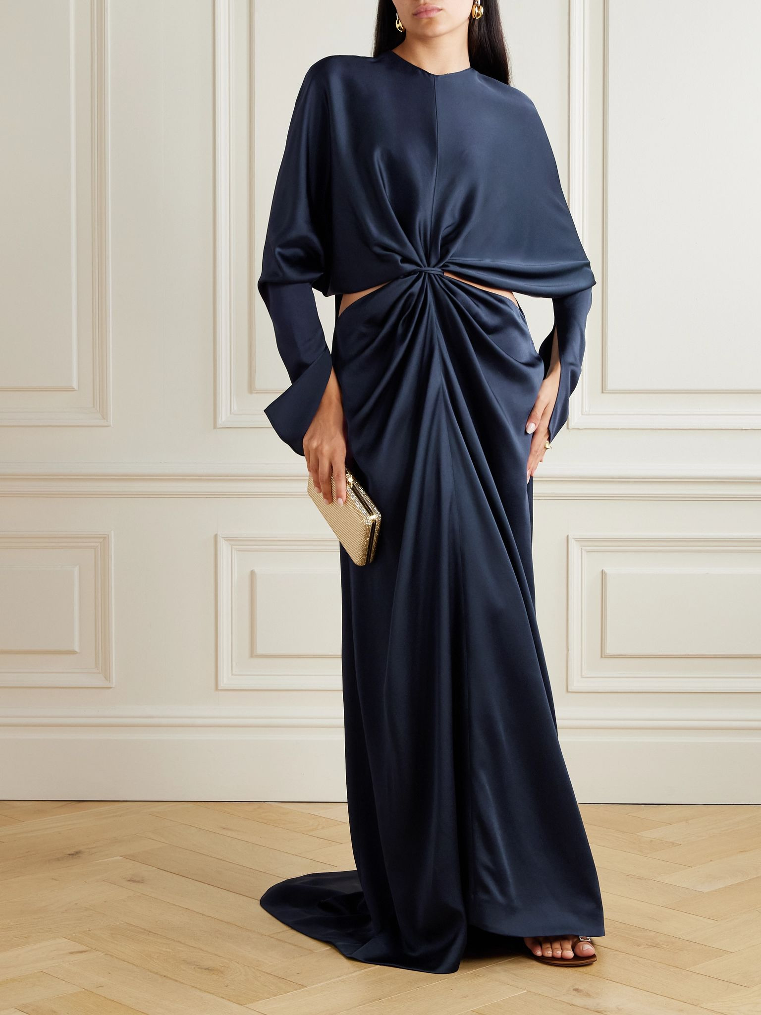 Twist-front cutout satin gown Navy - 2