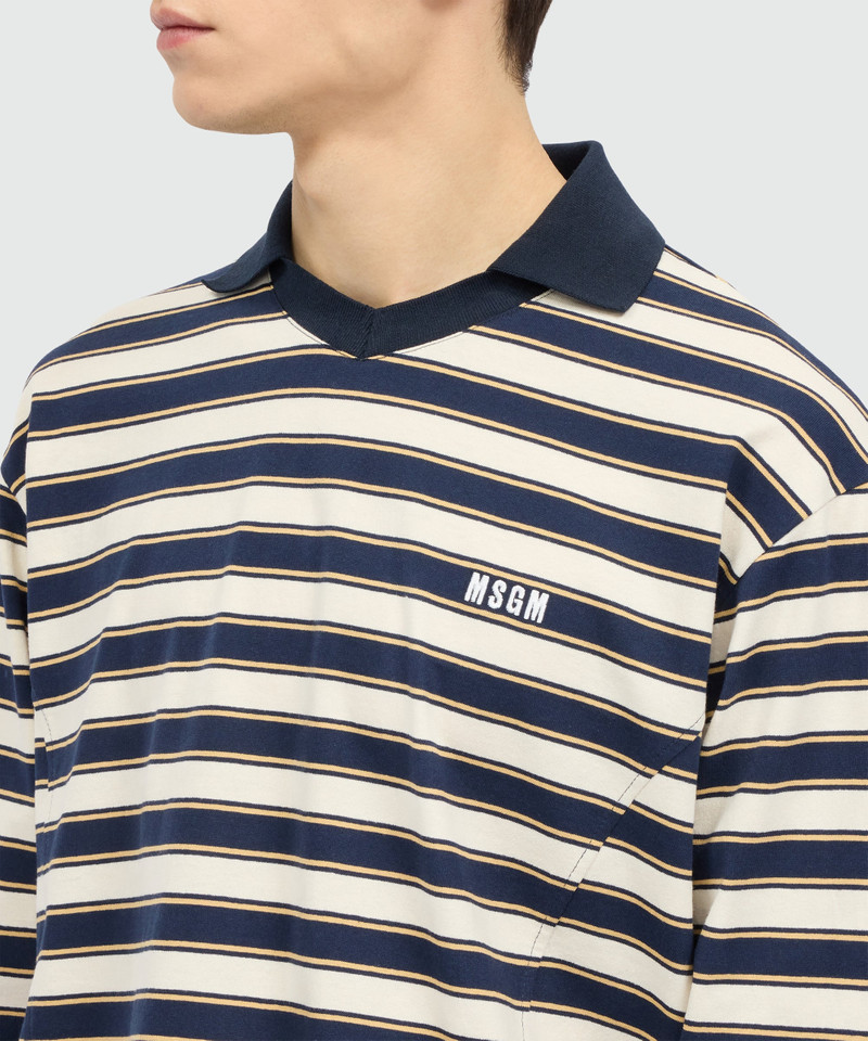 Blue striped long-sleeve cotton jersey T-shirt with chest logo 5