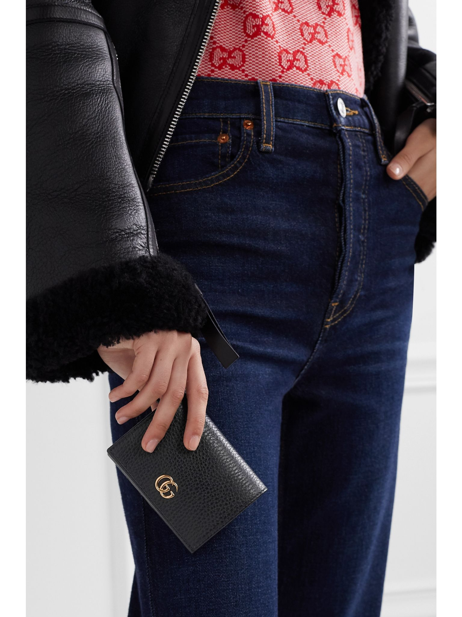 + NET SUSTAIN Marmont Petite textured-leather wallet Black - 2