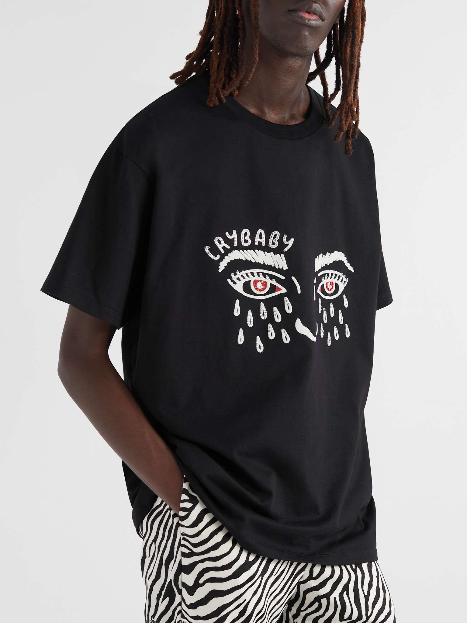 Cry Baby Embellished Flocked Cotton-Jersey T-Shirt - 4