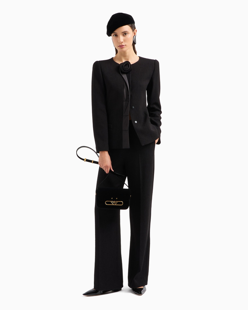 EMPORIO ARMANI Trousers with elasticated waist, in ribbed, stretch technical fabric outlook