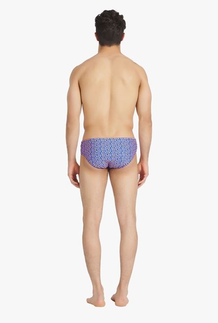 Bicolor electric blue and orange swim briefs with Balmain monogram - 3