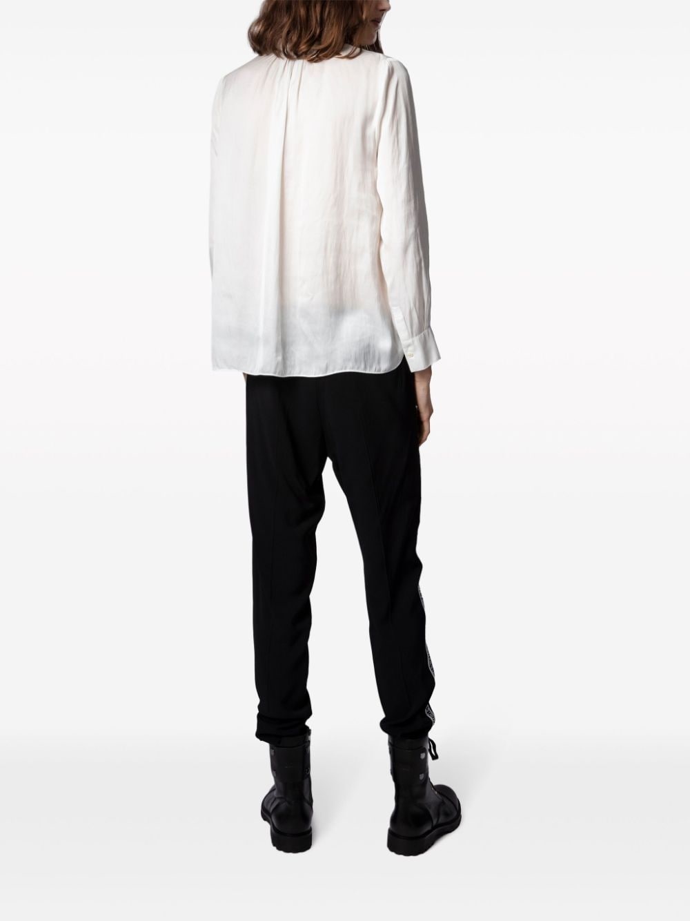 gathered-detail satin-weave blouse - 6