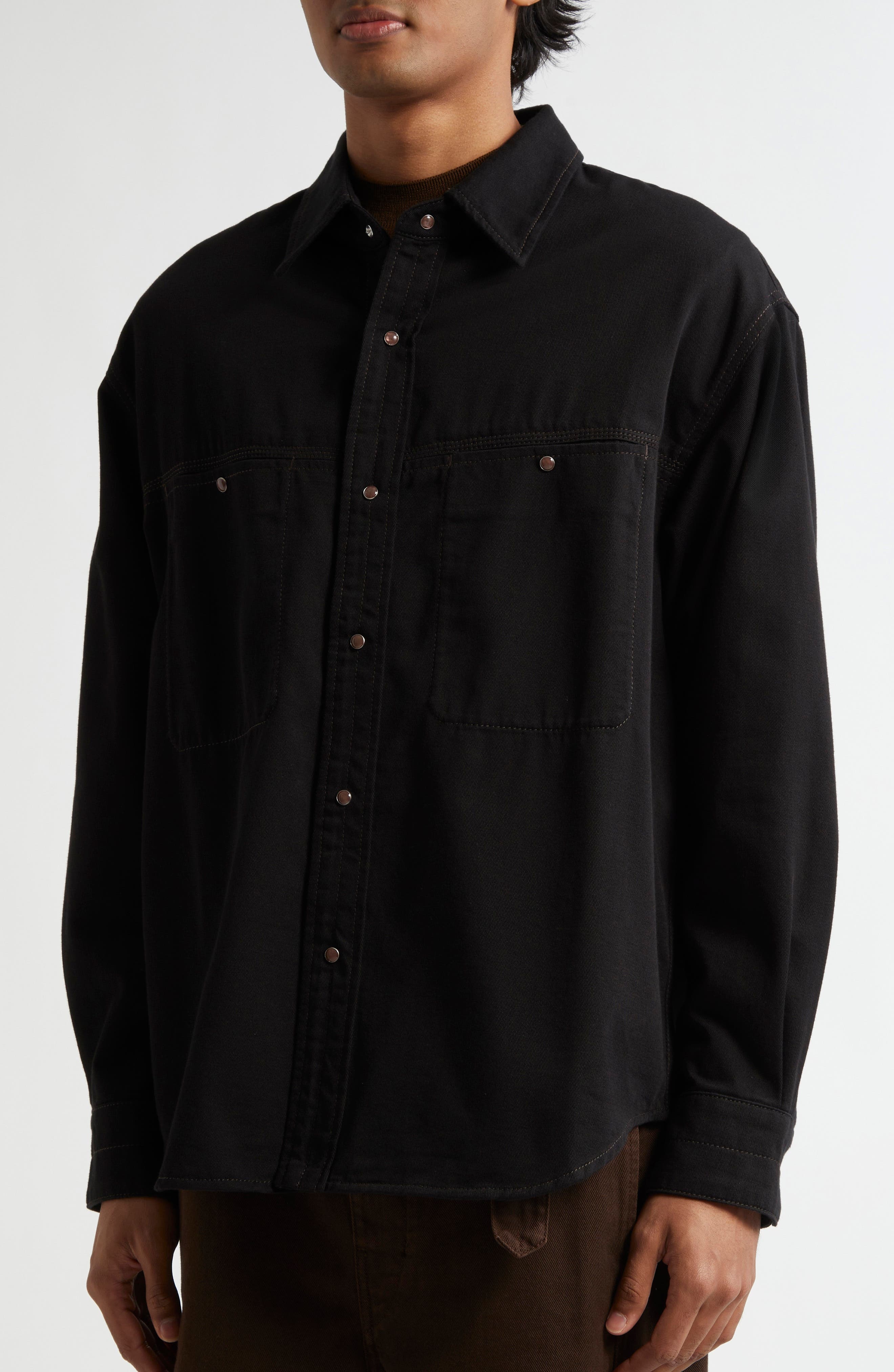 Lemaire Denim Snap-Up Shirt in Black Bk999 at Nordstrom - 5