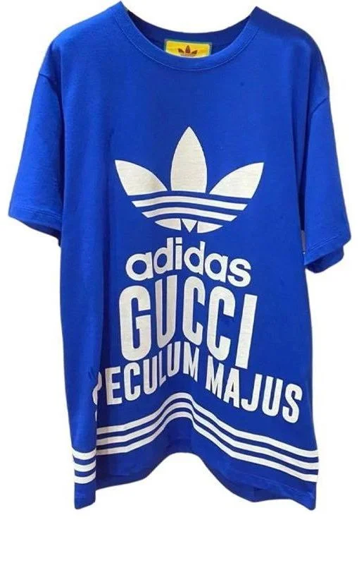 (WMNS) Gucci x adidas Oversized Cotton Jersey Short Sleeve T-Shirt 'Blue' 717422-XJEXI-4698 - 1