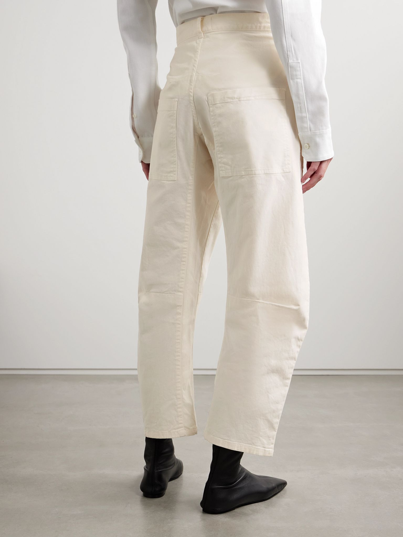 Shon cotton-blend twill barrel-leg pants Ivory - 4