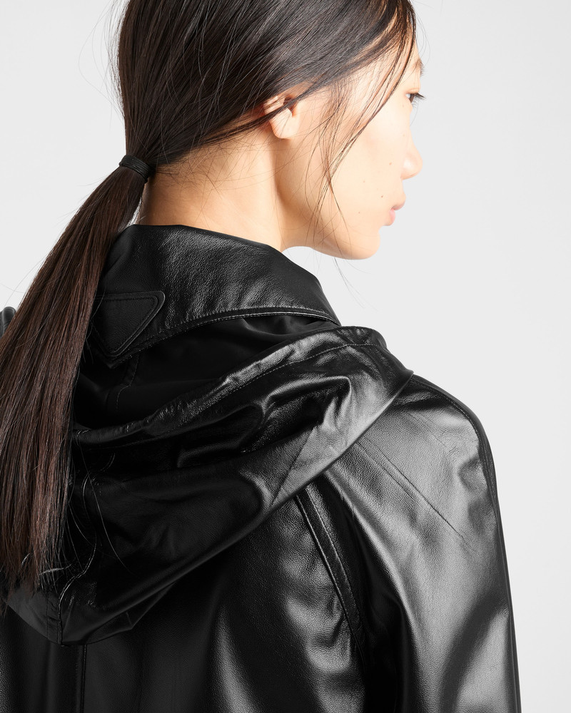 Hooded nappa leather and fabric caban jacket 6