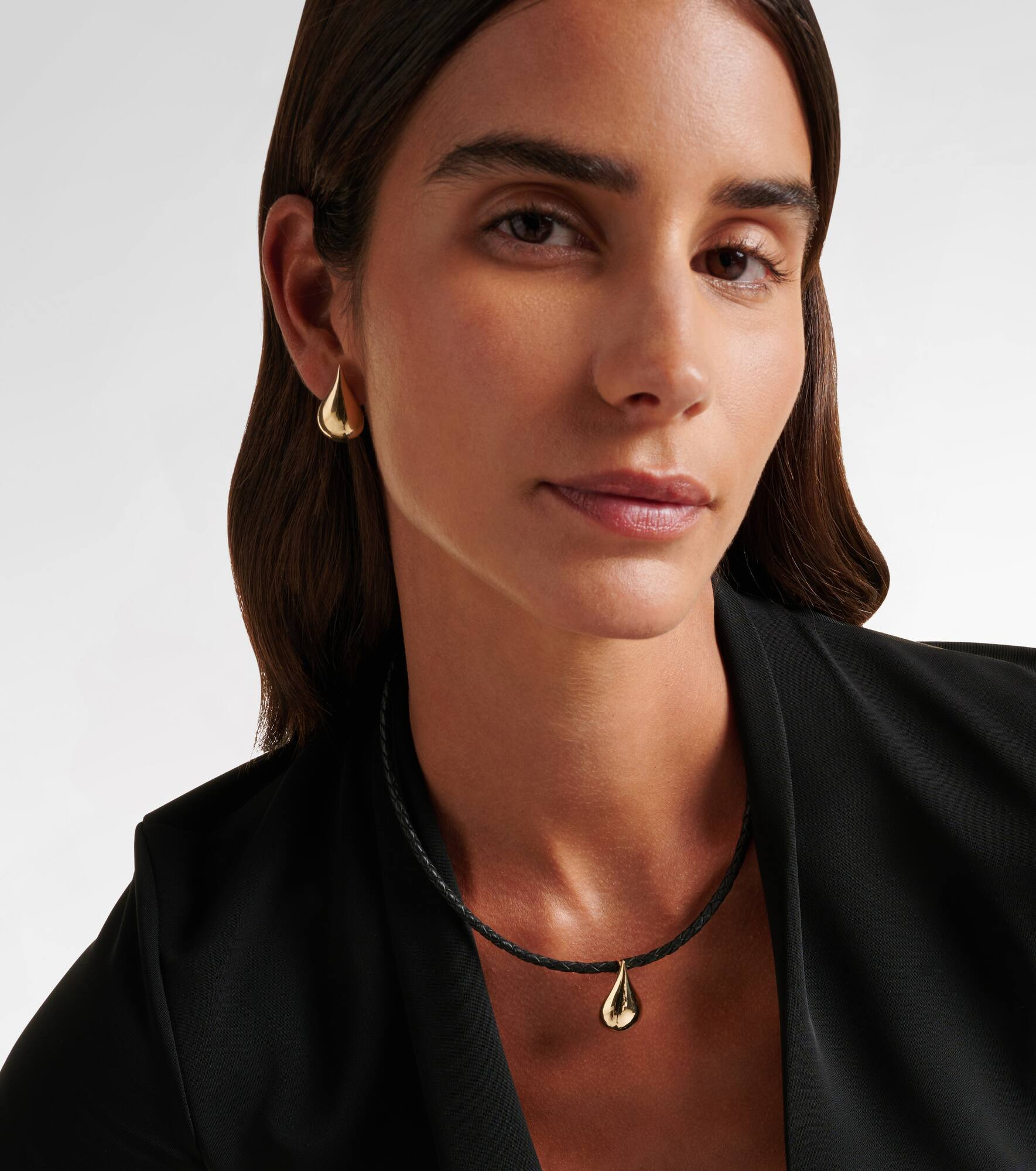 Water Droplet 14kt gold and leather necklace - 2