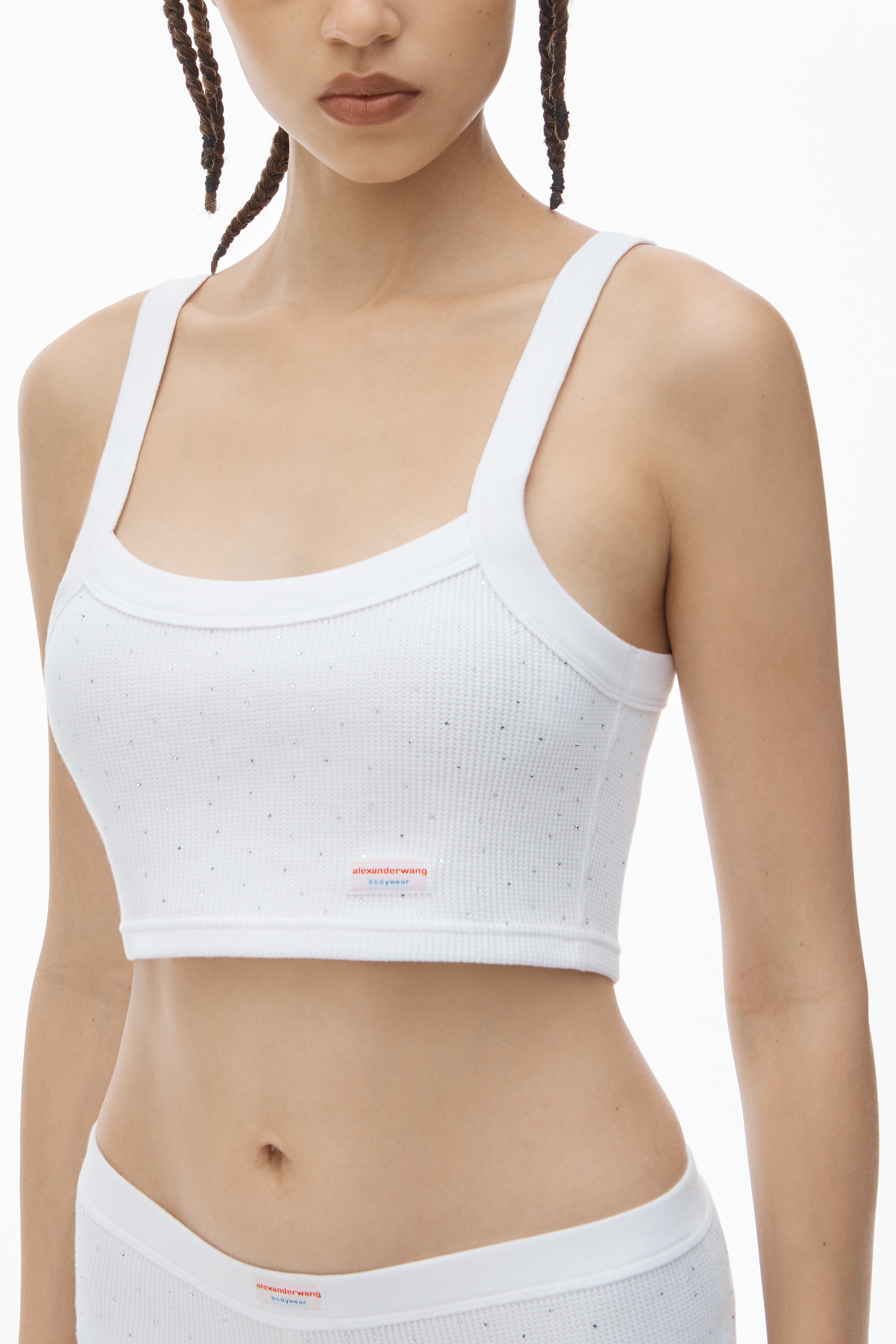 Crystal Hotfix Cropped Camisole in Waffle Knit - 3