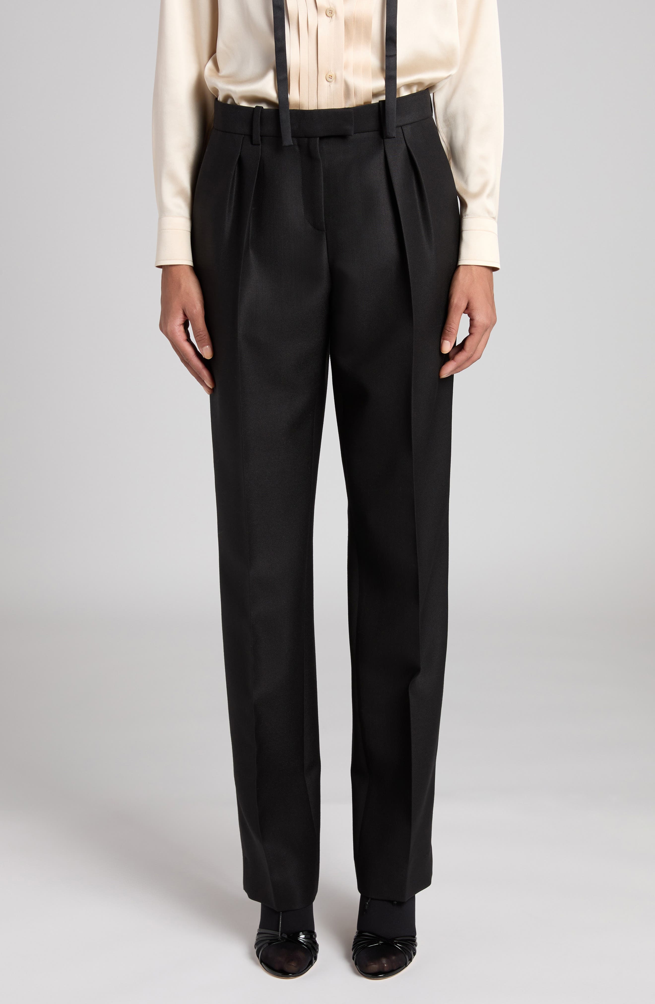 Pleated Wool, Mohair & Silk Twill Pants - 1