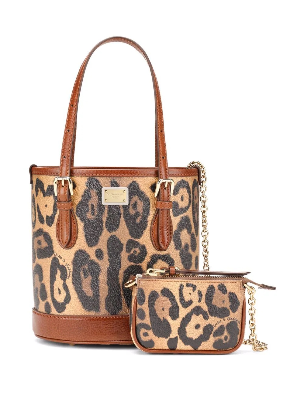 leopard-print leather tote bag - 6