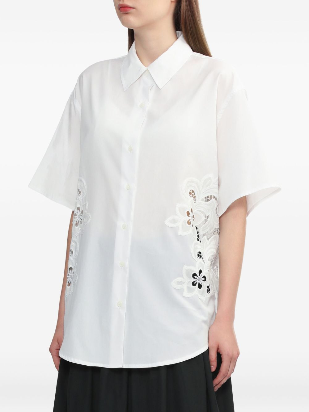 floral lace-insert shirt - 3