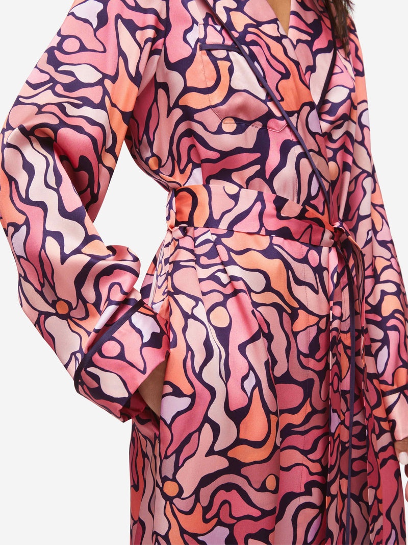 Women's Long Dressing Gown Brindisi 85 Silk Satin Multi - 7