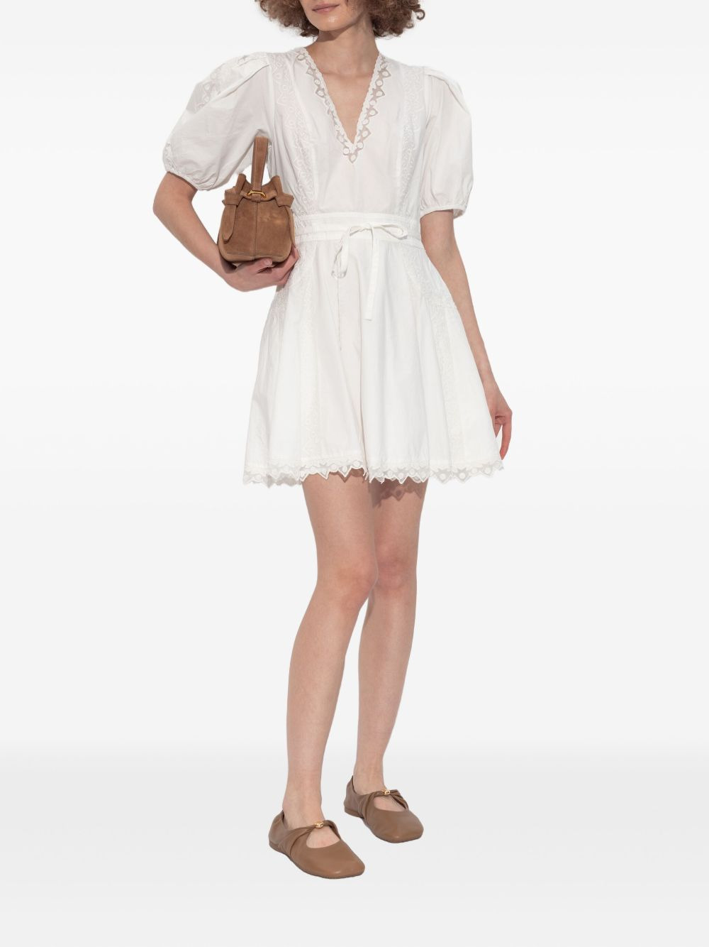 puff-sleeve embroidered dress - 2