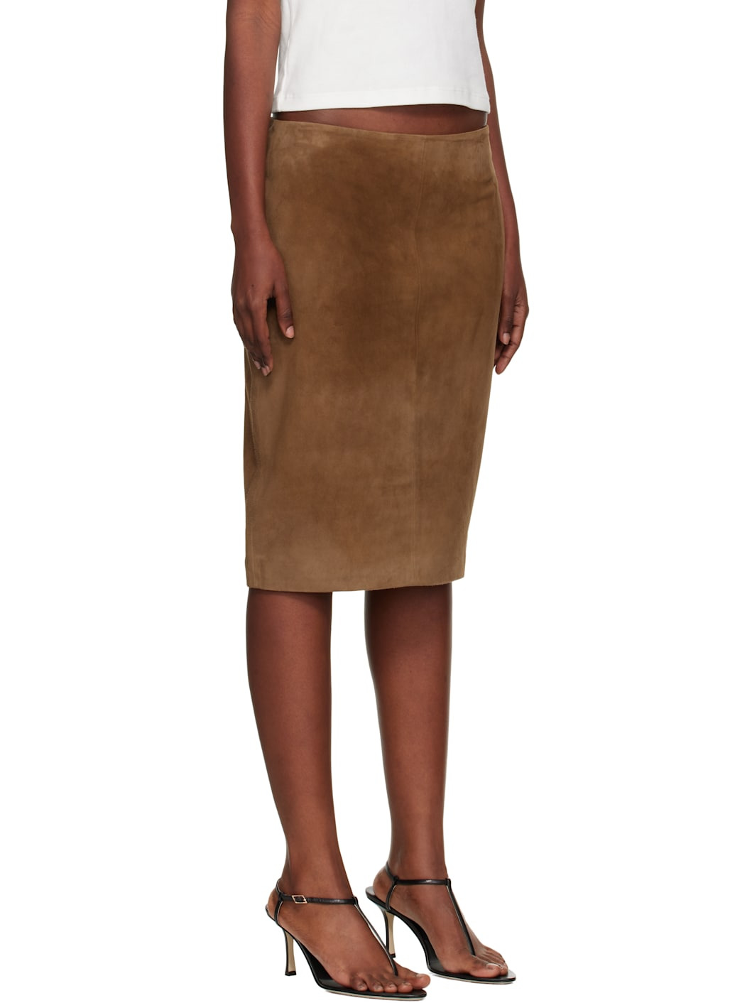 Tan Pencil Suede Midi Skirt - 2