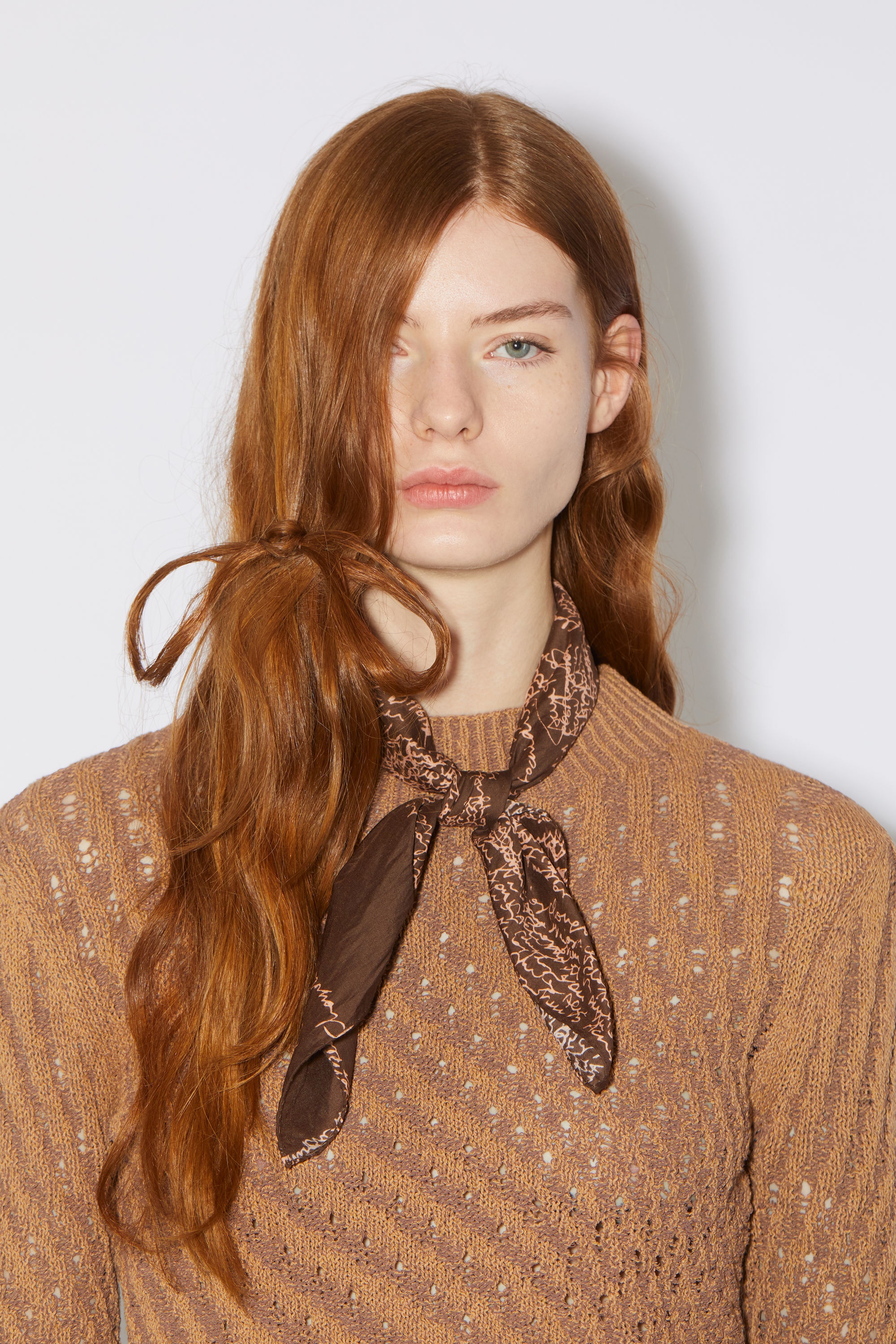 Printed cotton silk scarf - Chocolate brown - 2