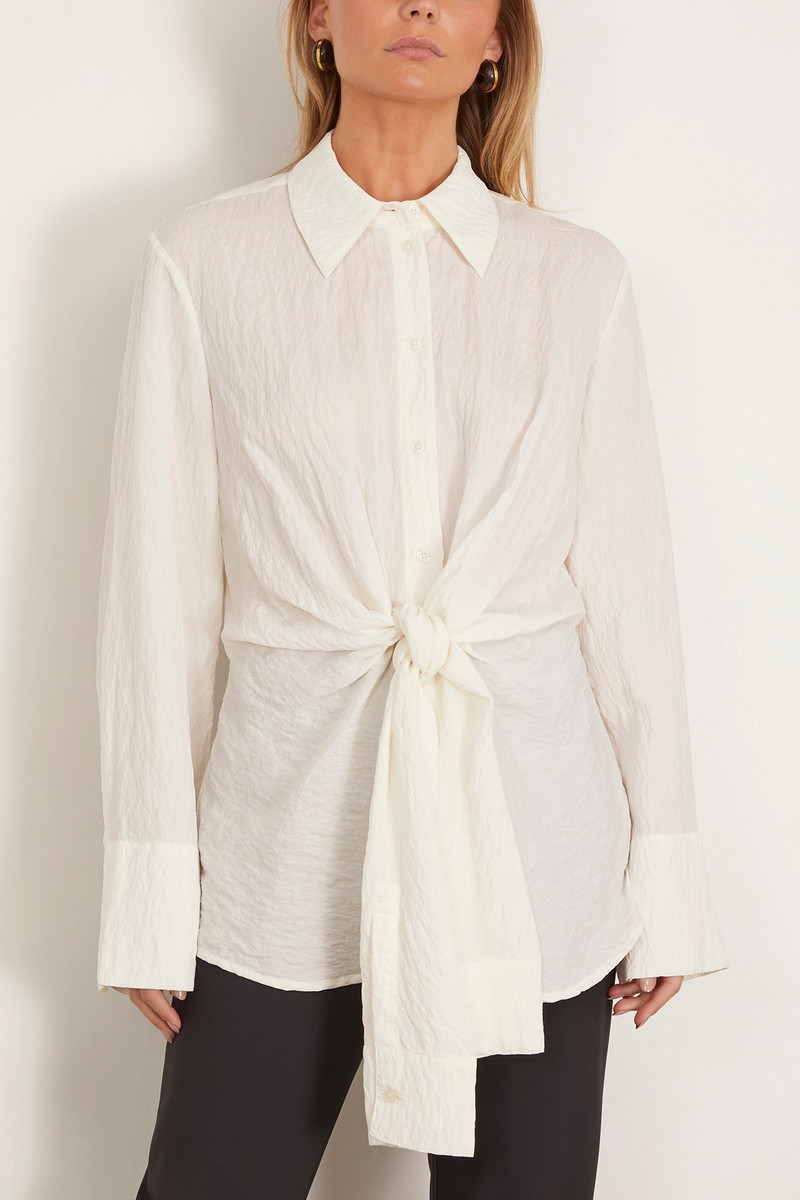Hammered Silk Knotted Shirt in Off White 3