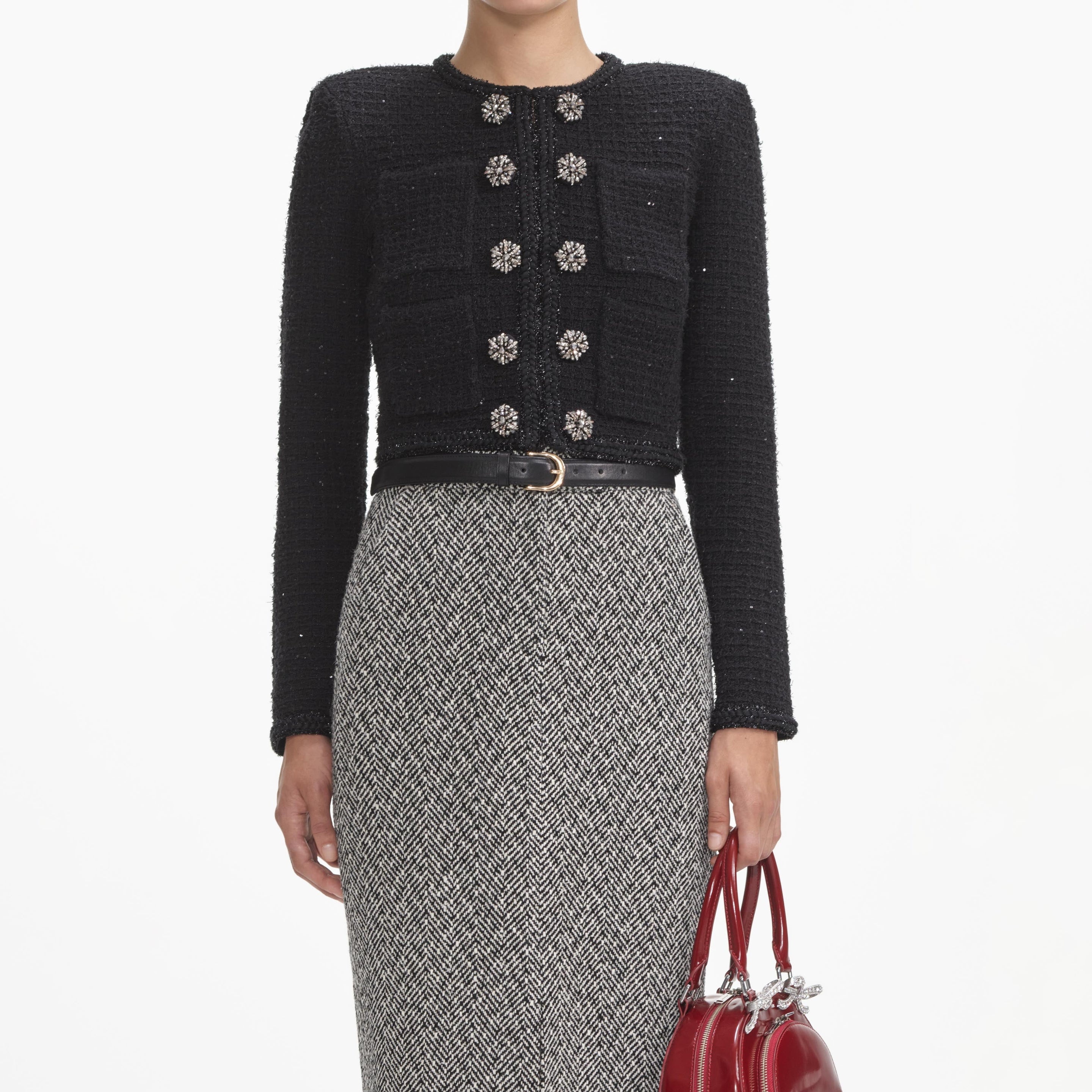 Black Textured Knit Jacket - 4