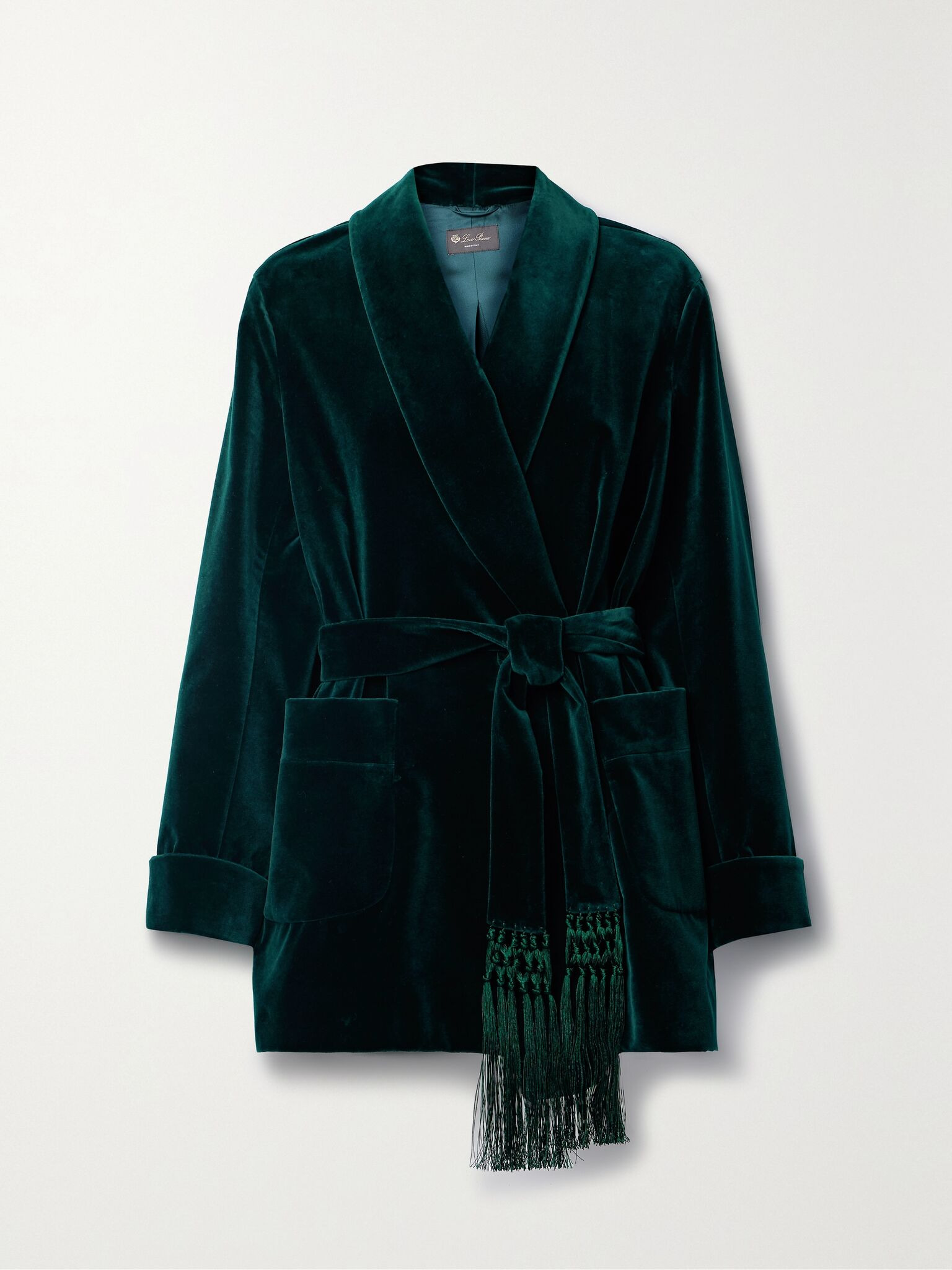 Raniya belted macramé-trimmed cotton-blend velvet jacket Dark green - 1