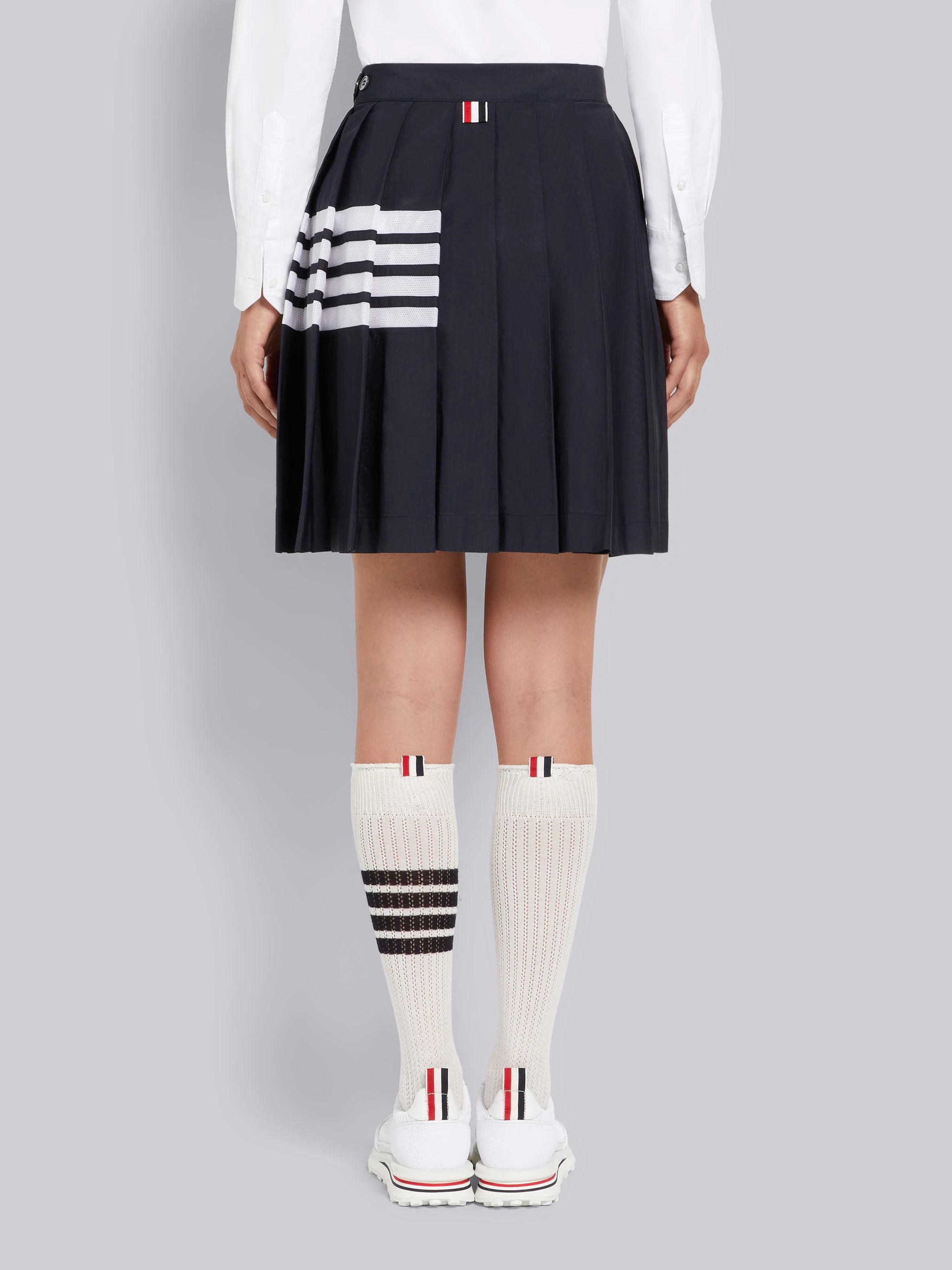 Navy Ripstop Mesh 4-Bar Dropped Back Pleated Mini Skirt - 3
