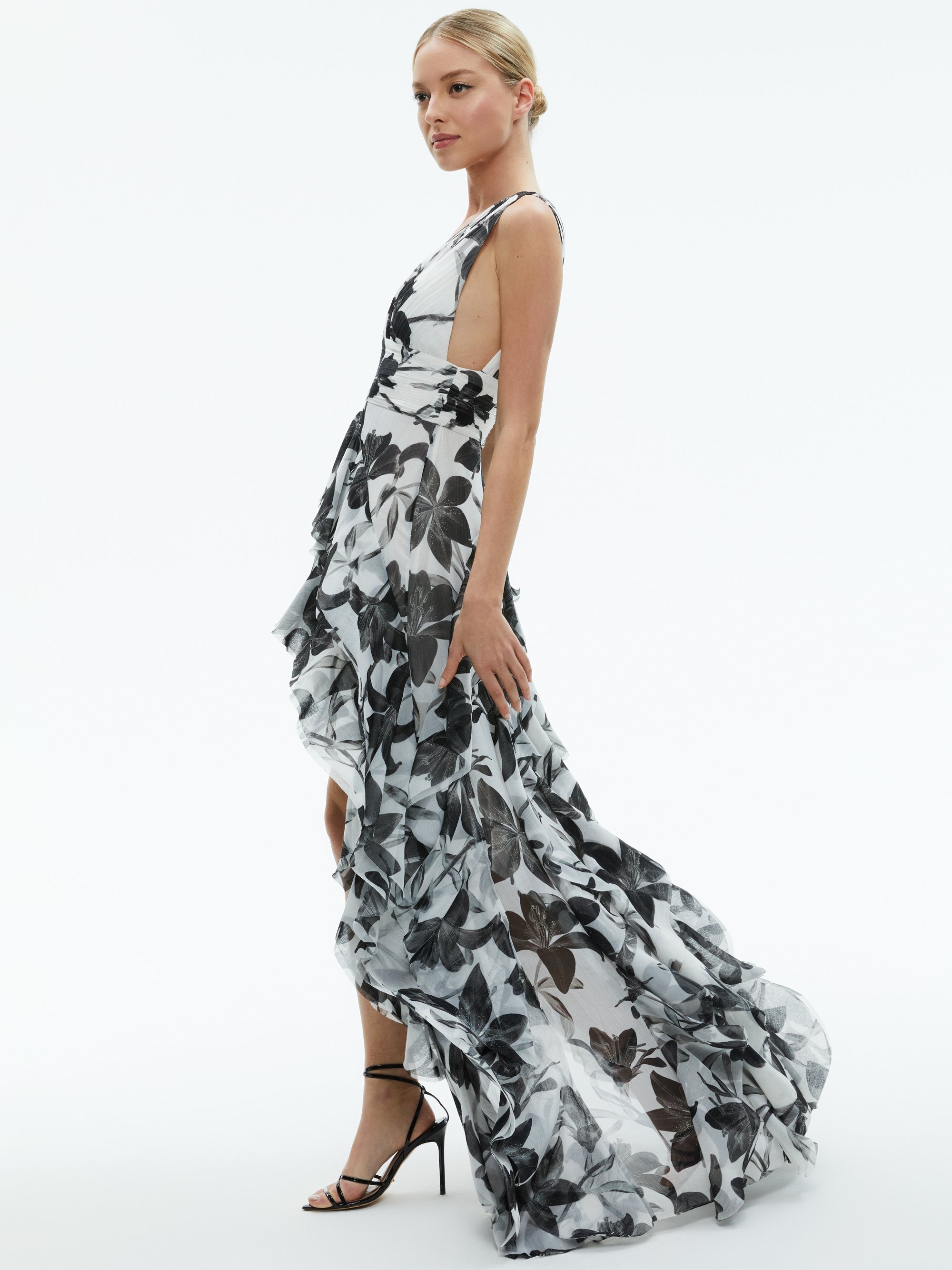 HOLLY LOW NECK ASYMMETRIC RUFFLED MAXI DRESS - 6