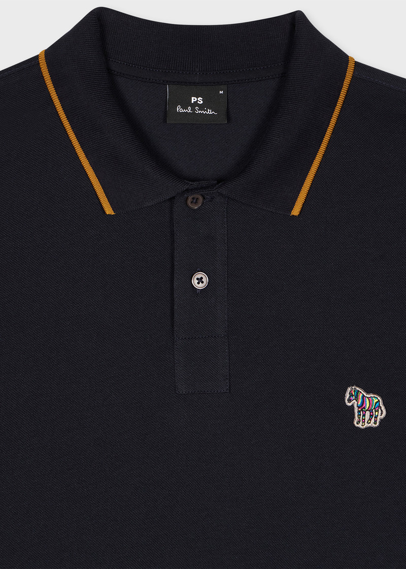 Paul Smith Slim-Fit Dark Navy Zebra Logo Polo Shirt With Mustard Tipping outlook