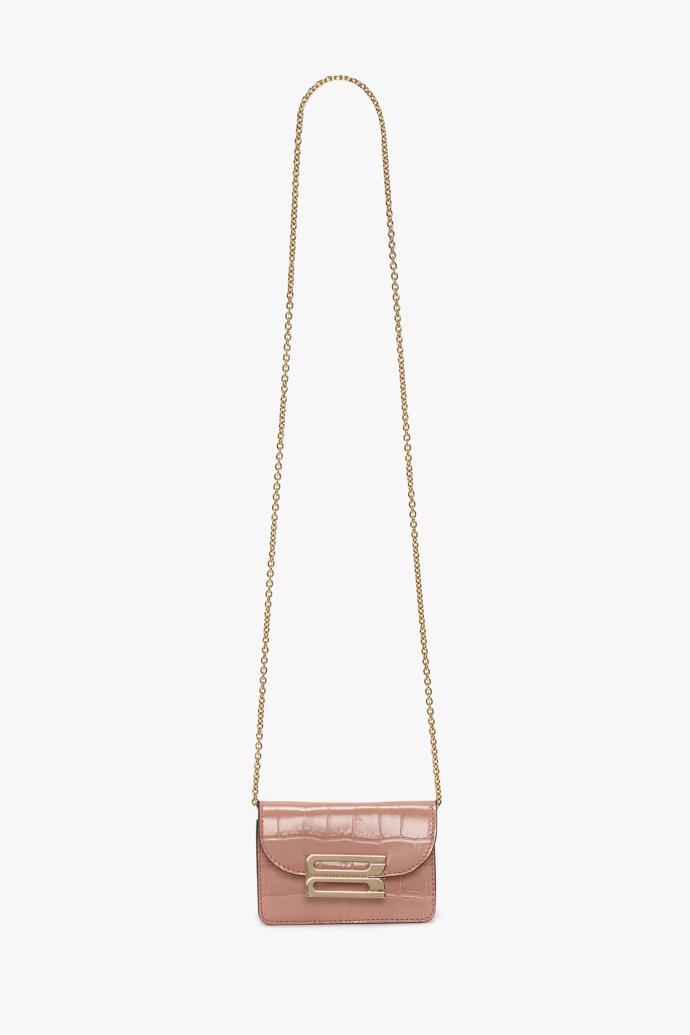 Micro Dorian Bag With Chain Strap In Blush Pink Croc Embossed Leather - 1