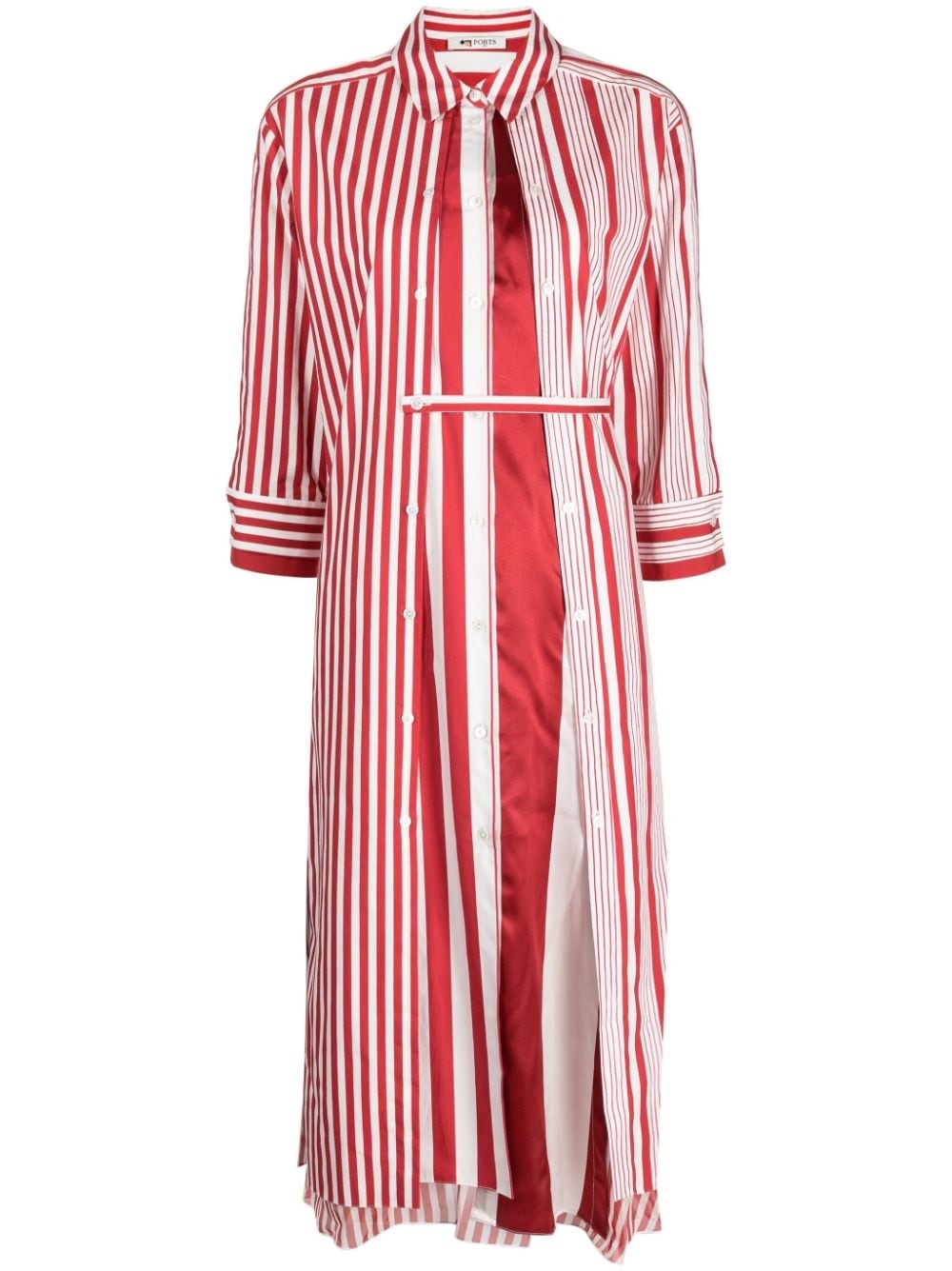 double-layer striped maxi shirtdress - 1