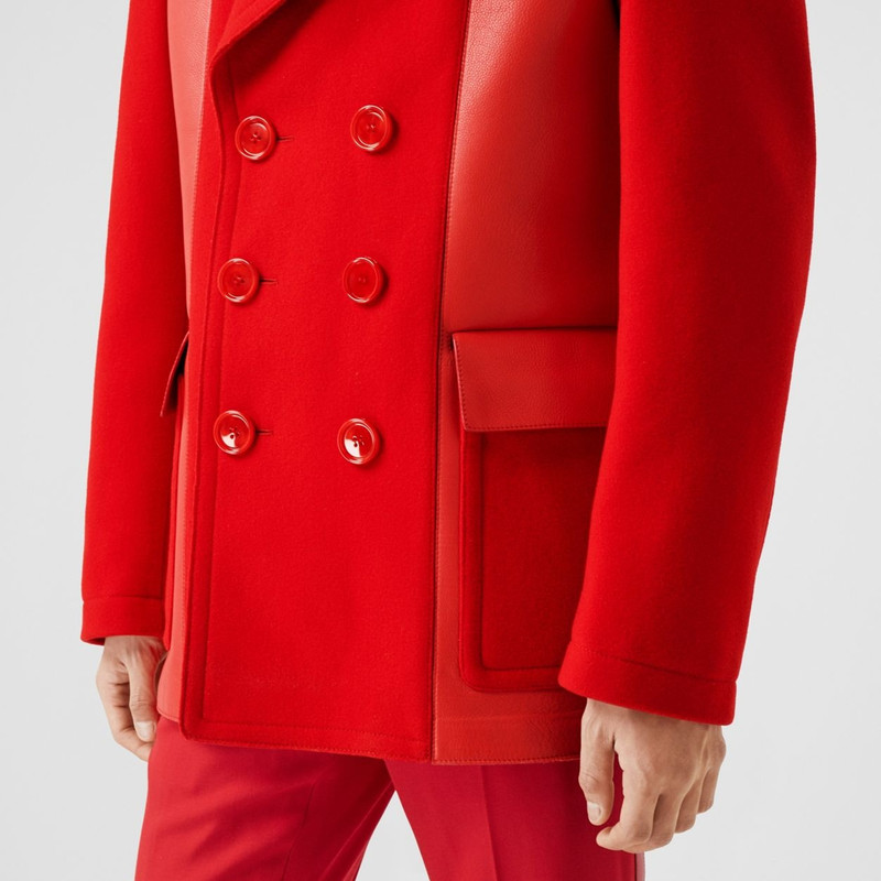 Lambskin Panel Technical Wool Pea Coat 4