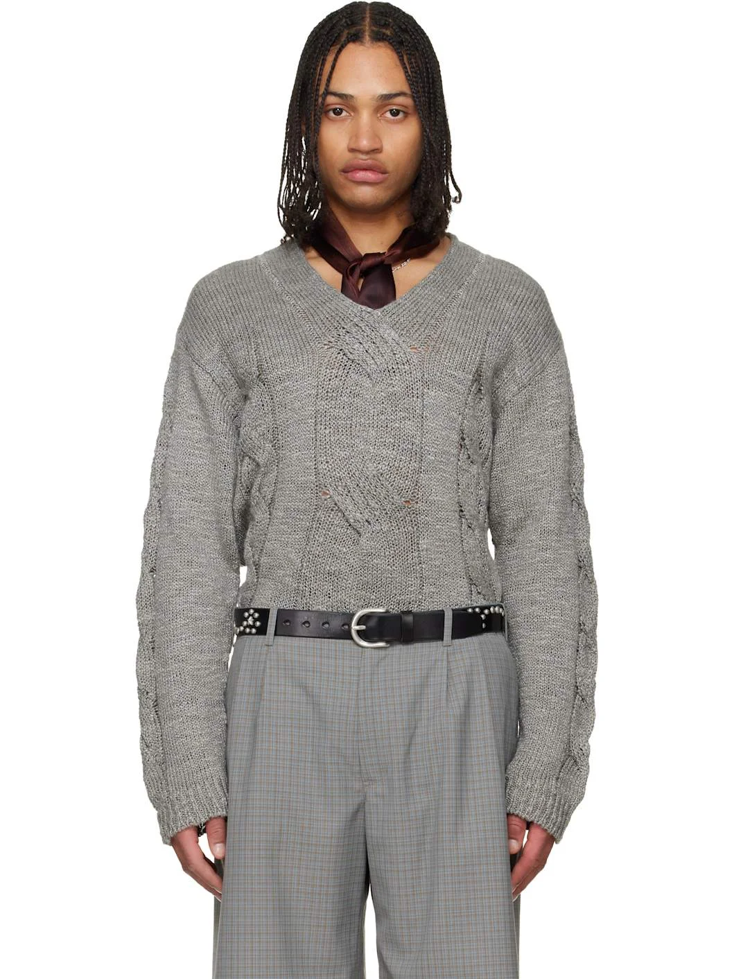 Gray Link V-Neck Sweater - 1