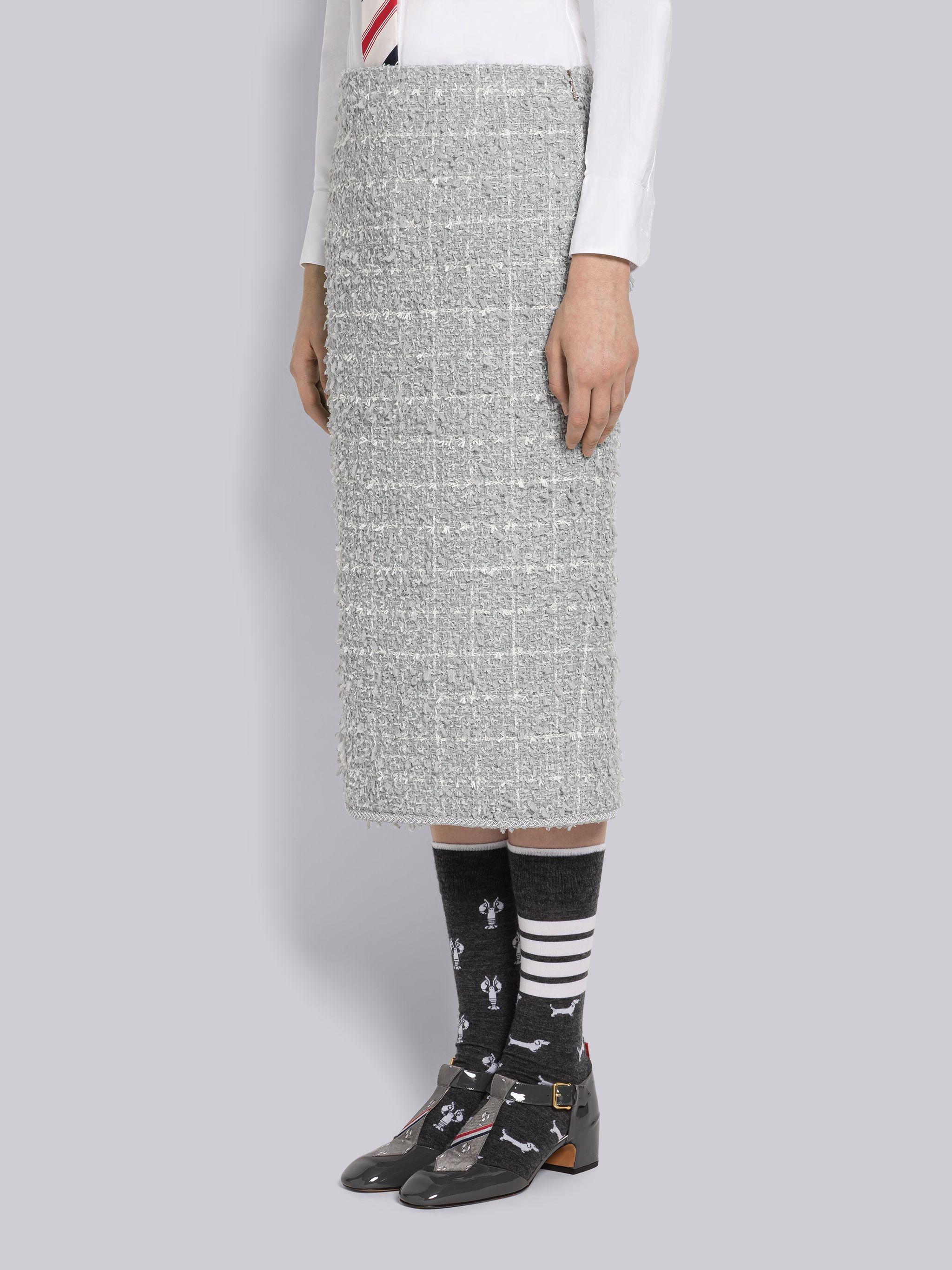 Windowpane Eyelash Tweed Low Rise Pencil Skirt - 2