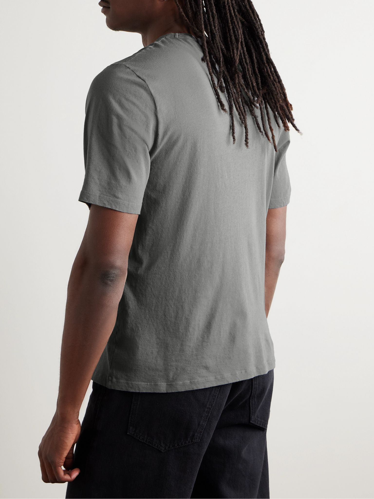 Logo-Embroidered Cotton-Jersey T-Shirt Gray - 4