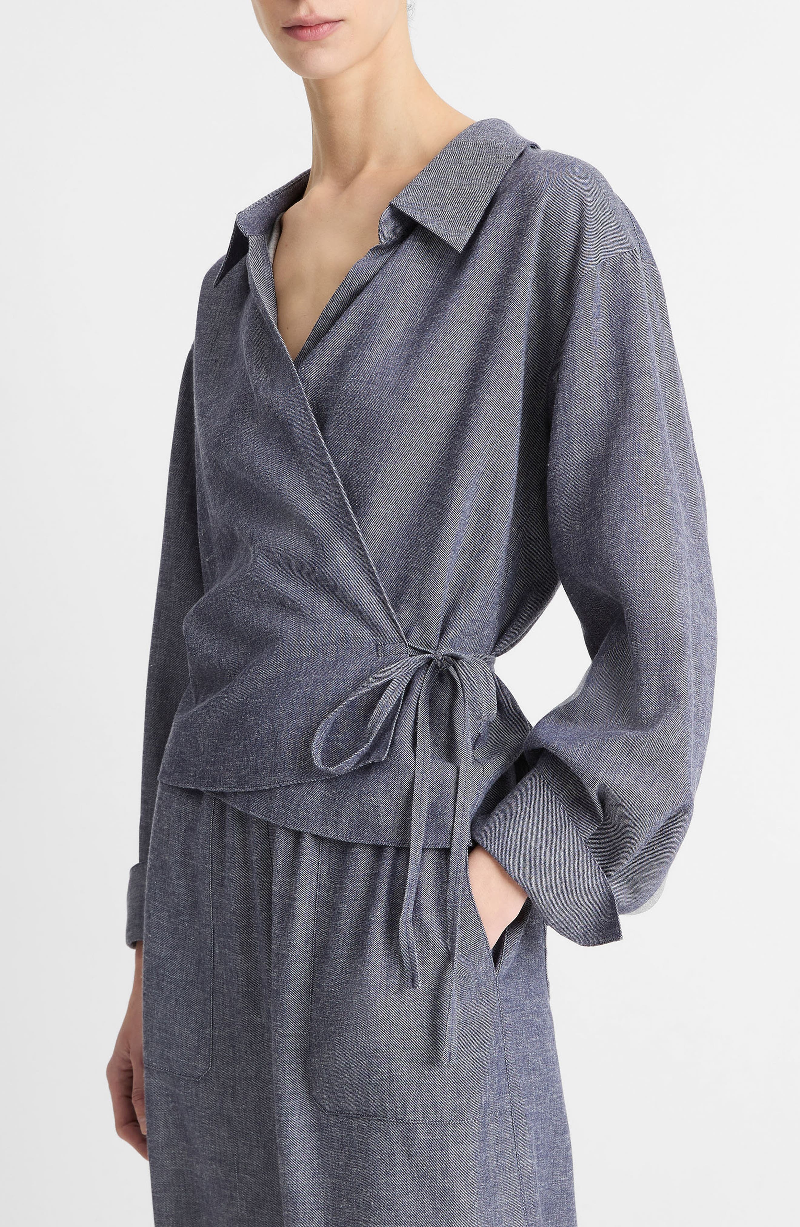 Vince Long Sleeve Wrap Top in Mid Indigo at Nordstrom - 3