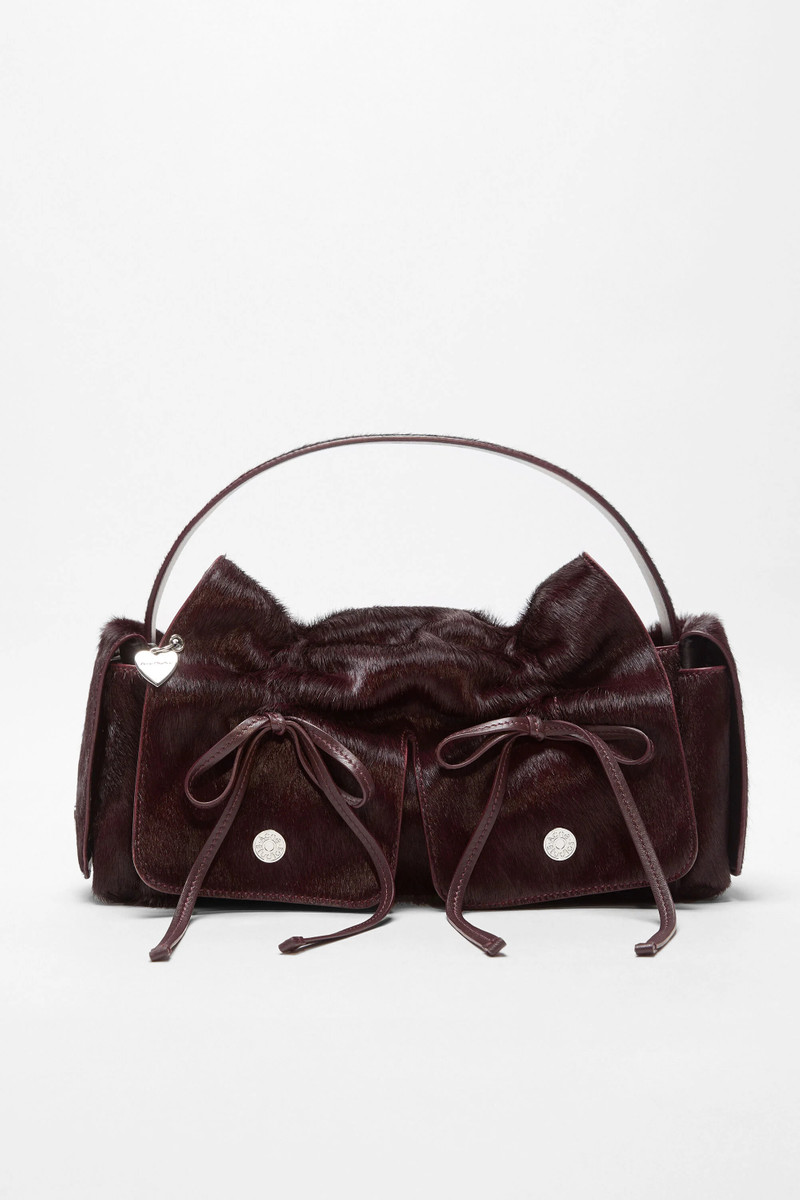Multipocket furry leather bag - Dark burgundy 1