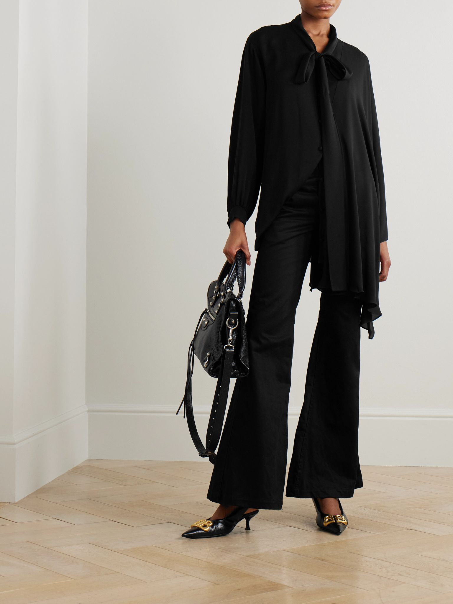 Organic cotton-twill flared pants Black - 2