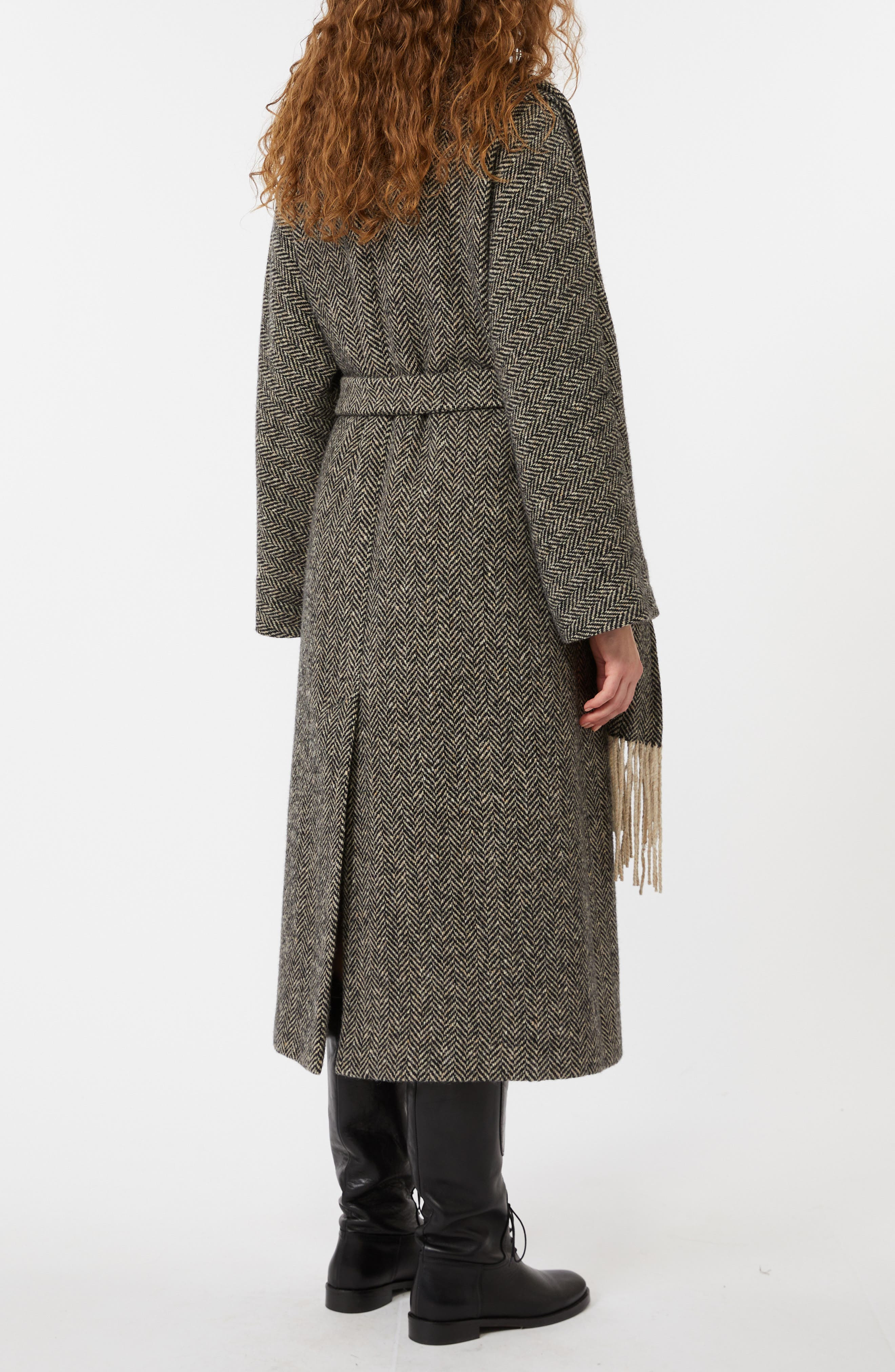 Weekend Max Mara Zenica Scarf Detail Herringbone Tweed Wool Blend Coat in Black at Nordstrom - 2