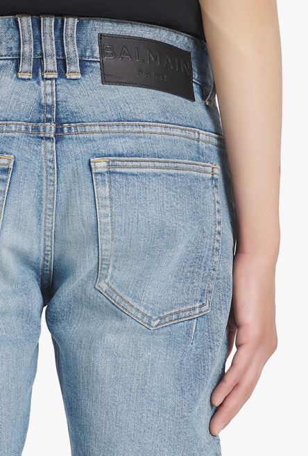 Slim cut ripped blue cotton jeans - 8