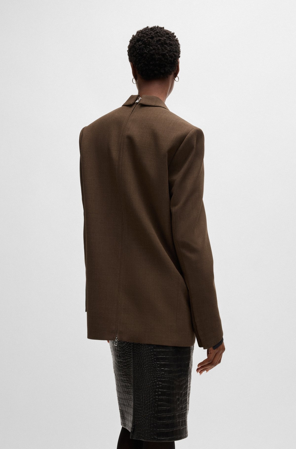 REAR-ZIP BLAZER IN MELANGE VIRGIN WOOL - 4