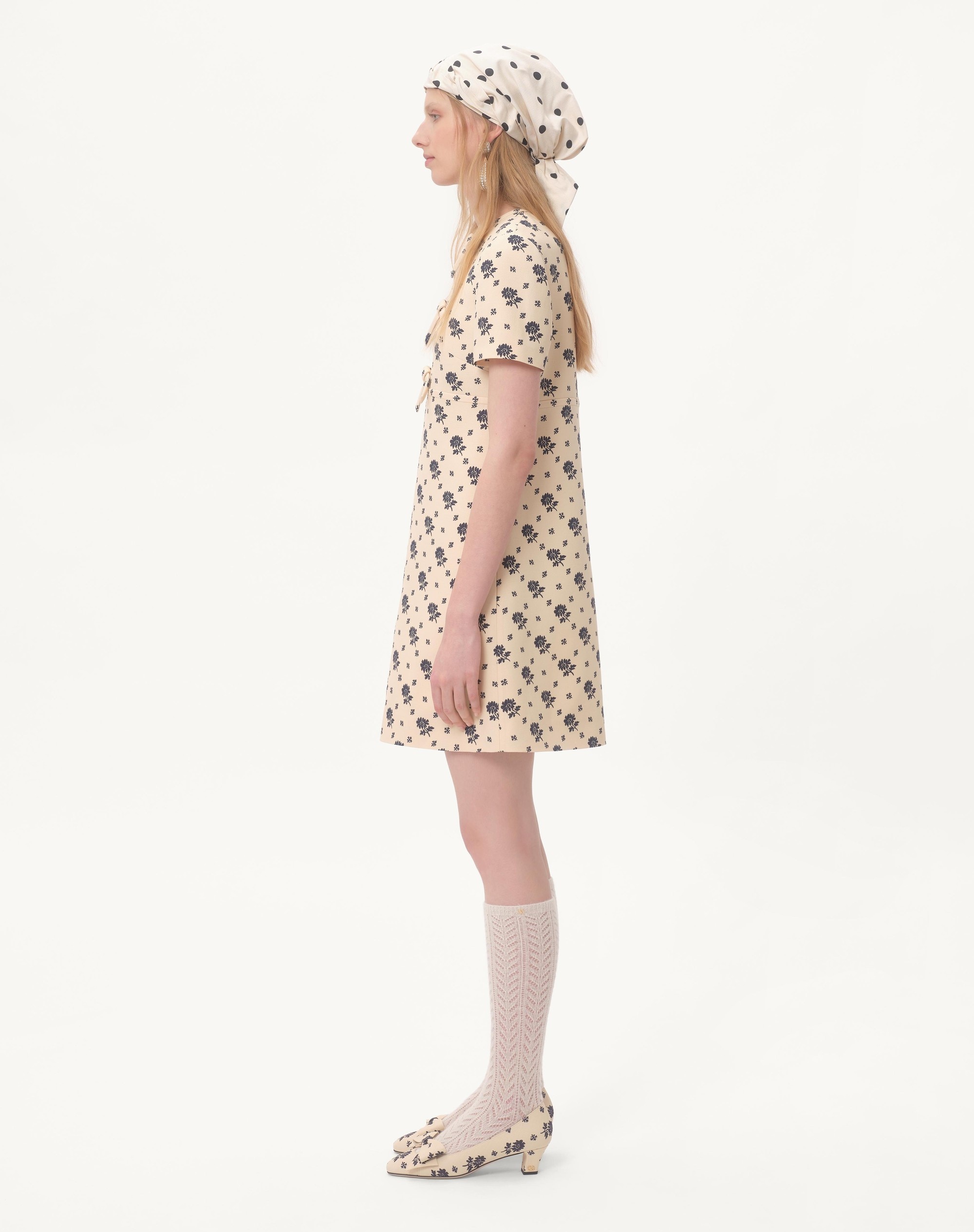 SHORT DRESS IN CREPE COUTURE FIORELLINO BLU PAPIER FLORAL - 8