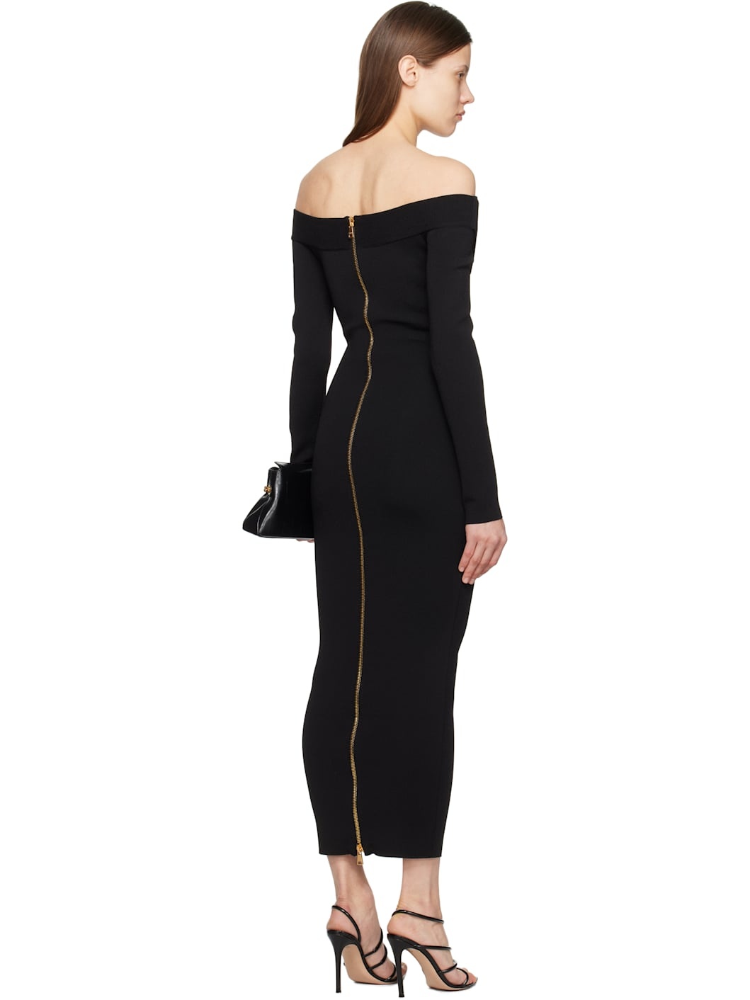 Black Plain Knit Maxi Dress - 3