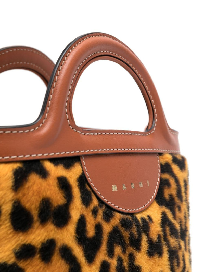 Leopard-print leather bucket bag 4