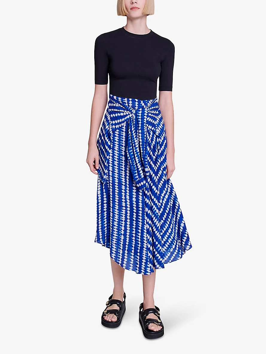 Contrast-skirt woven midi dress - 2