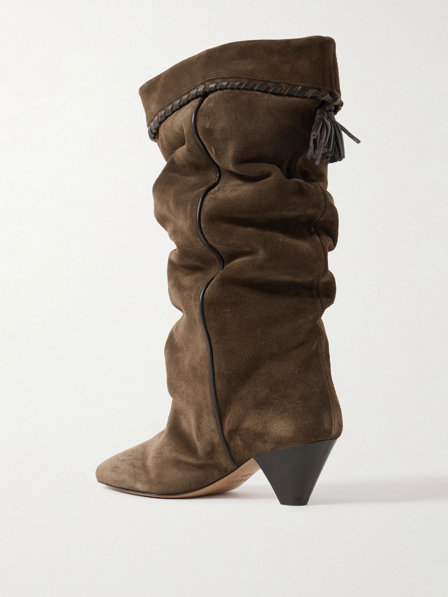 Elita tasseled leather-trimmed suede knee boots Brown - 3