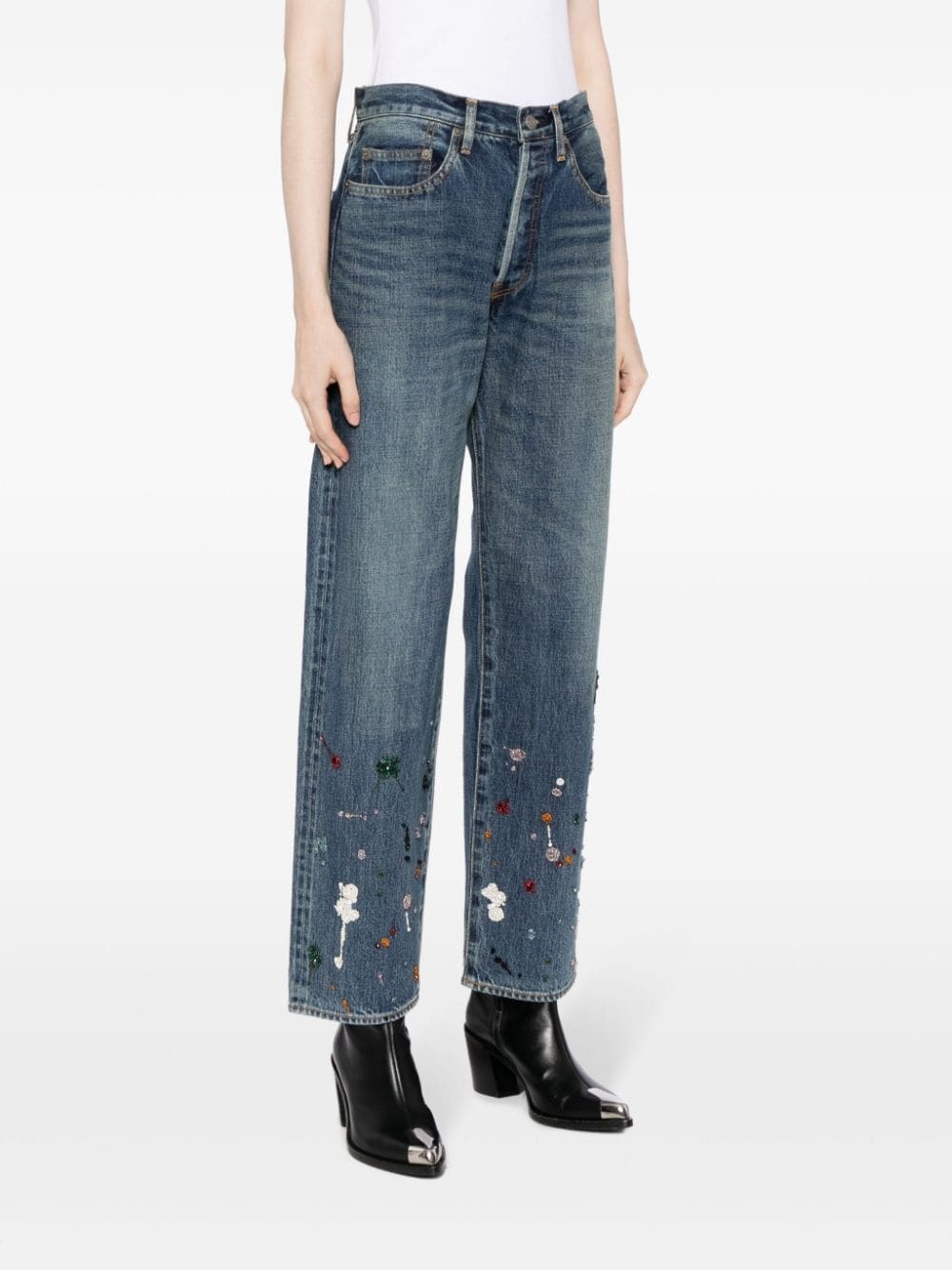 appliquÃ©-detail wide-leg jeans
