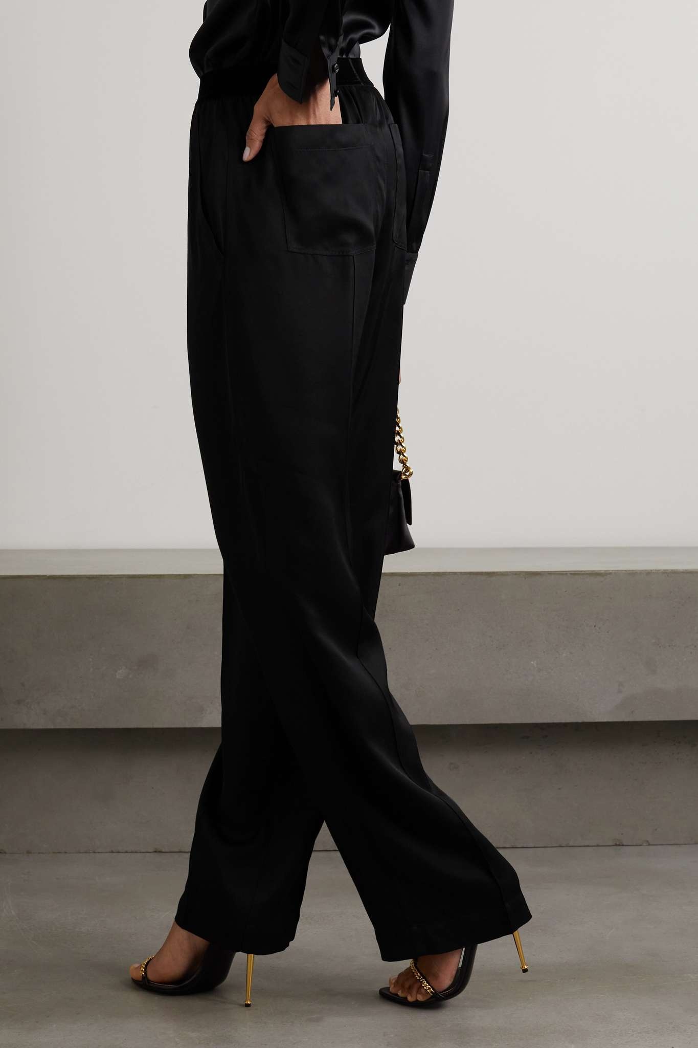 Velvet-trimmed satin-twill pants - 3