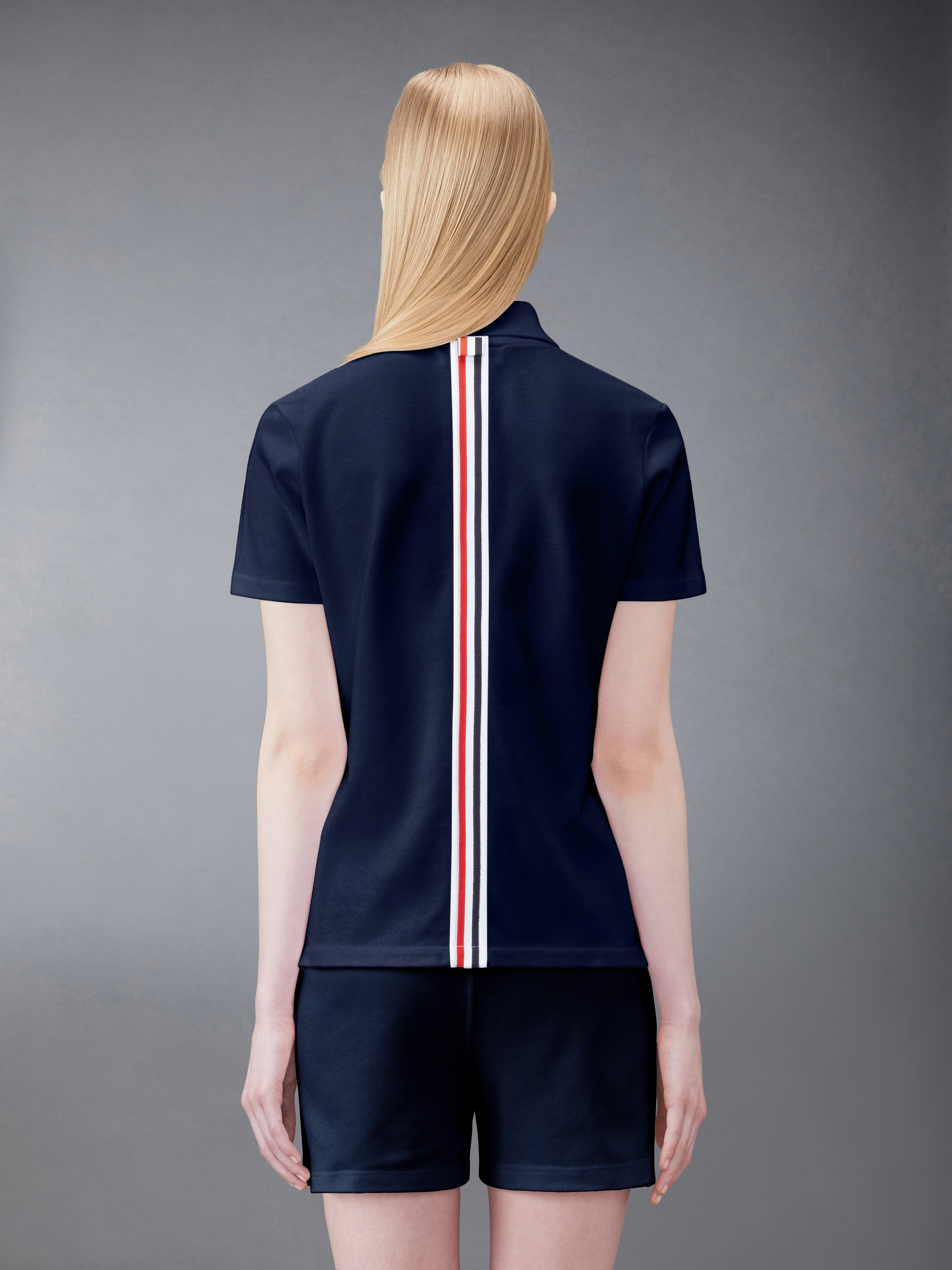 Navy Classic Pique Center Back Stripe Relaxed Fit Short Sleeve Polo - 2
